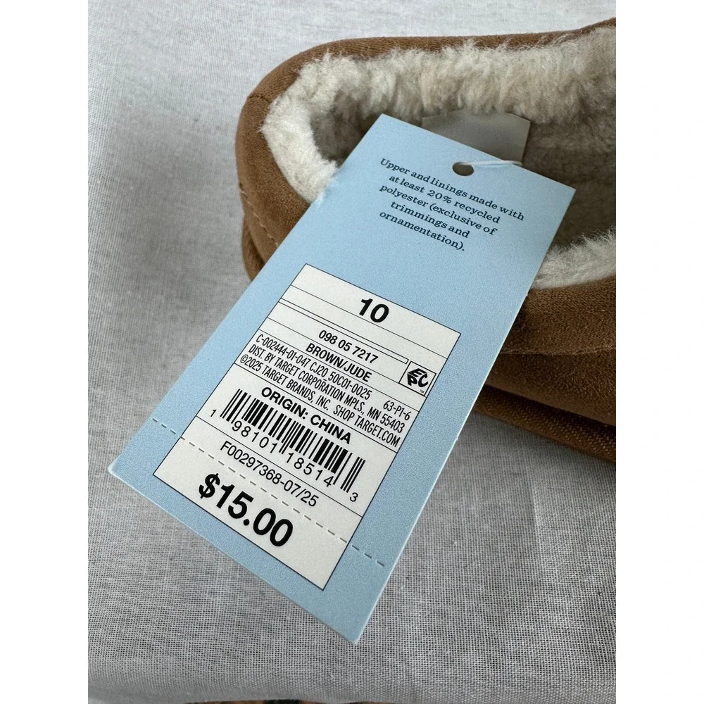 Cat & Jack Jude Brown Faux Suede Faux Fur Lined‎ Slippers Kids Size 10 NEW
